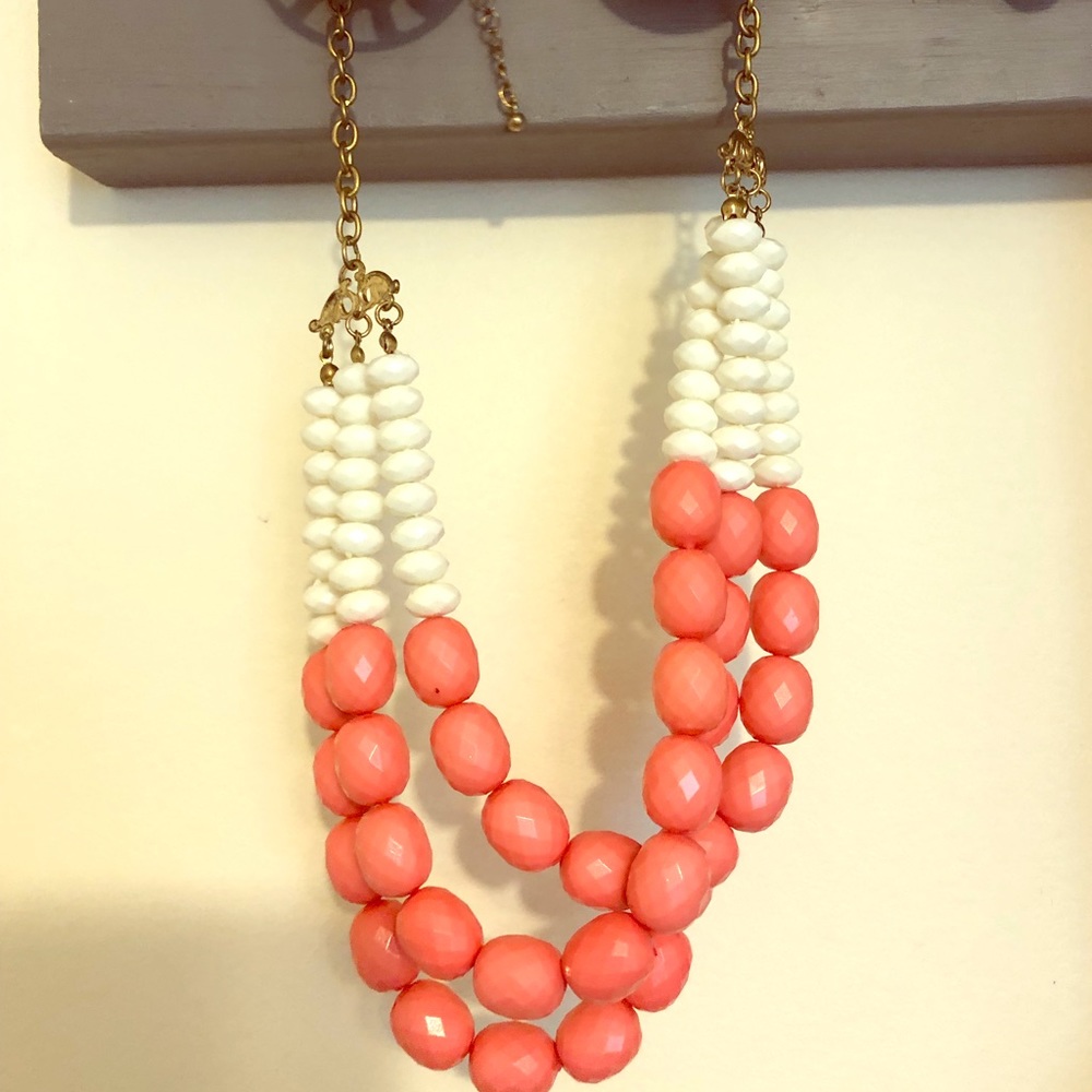 Unique coral and white multi strand necklace